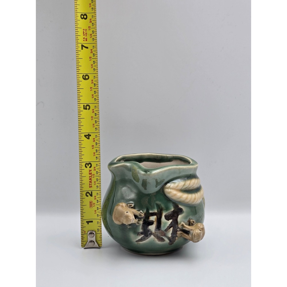 Ceramic Frog Money Bag Planter‎ Pot Green Chinese Symbols cute shelf sitter gift - Picture 5 of 6